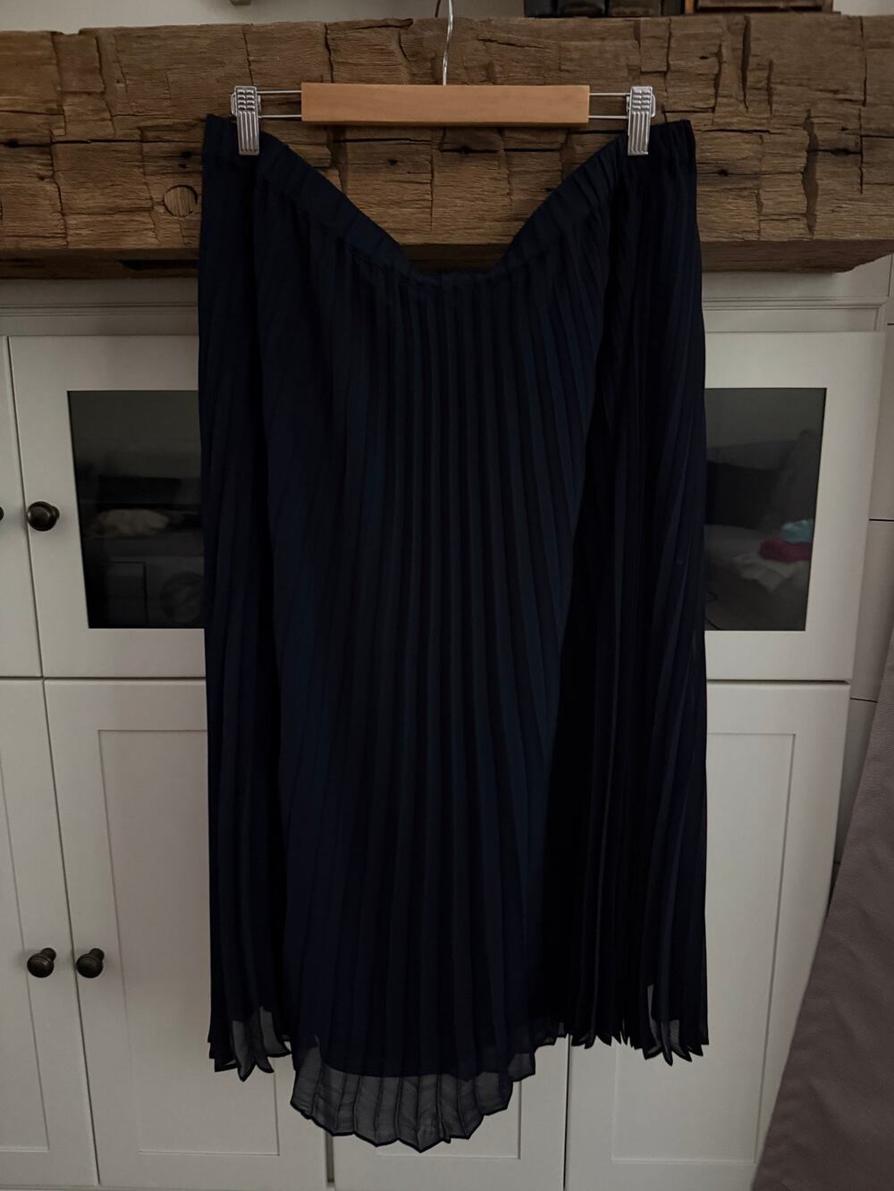 CeCe Navy Accordion Pleated Elastic Waist Midi Skirt Size 14W Coastal Chic